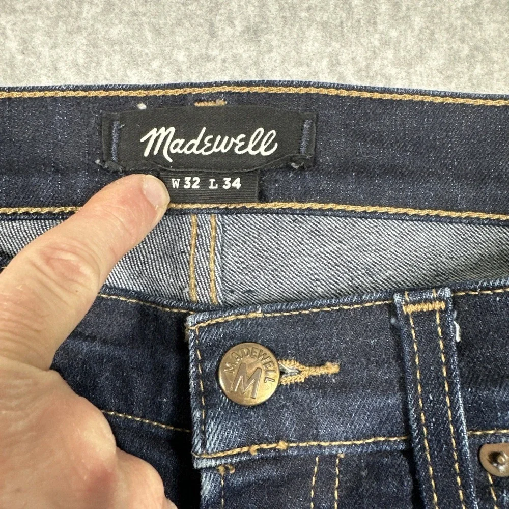 Madewell Men's Slim Fit Dark Wash Jeans Size 32x34 Fade Whiskering Stretch J9527
